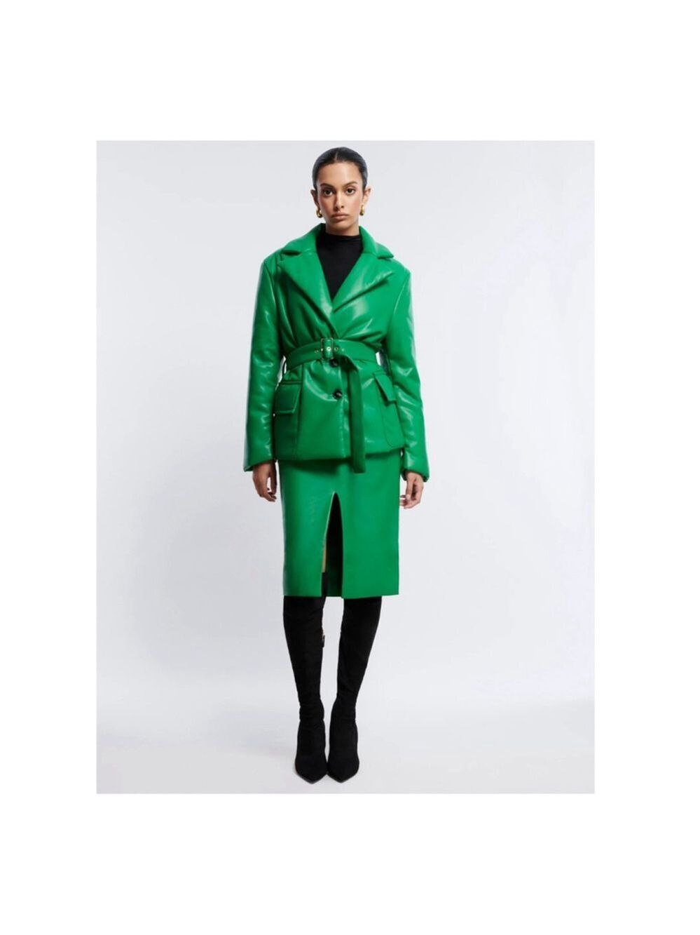 Women's BCBGMAXAZRIA Green Puffer Jacket with Belt Size 6